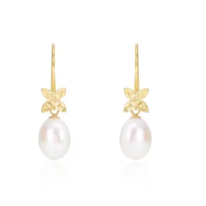 Vita cultured freshwater pearl drop gold flower earrings