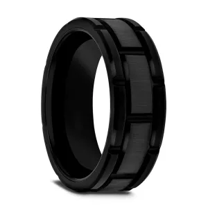 WINDSOR | Black Tungsten Ring Alternating Grooves