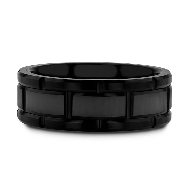 WINDSOR | Black Tungsten Ring Alternating Grooves