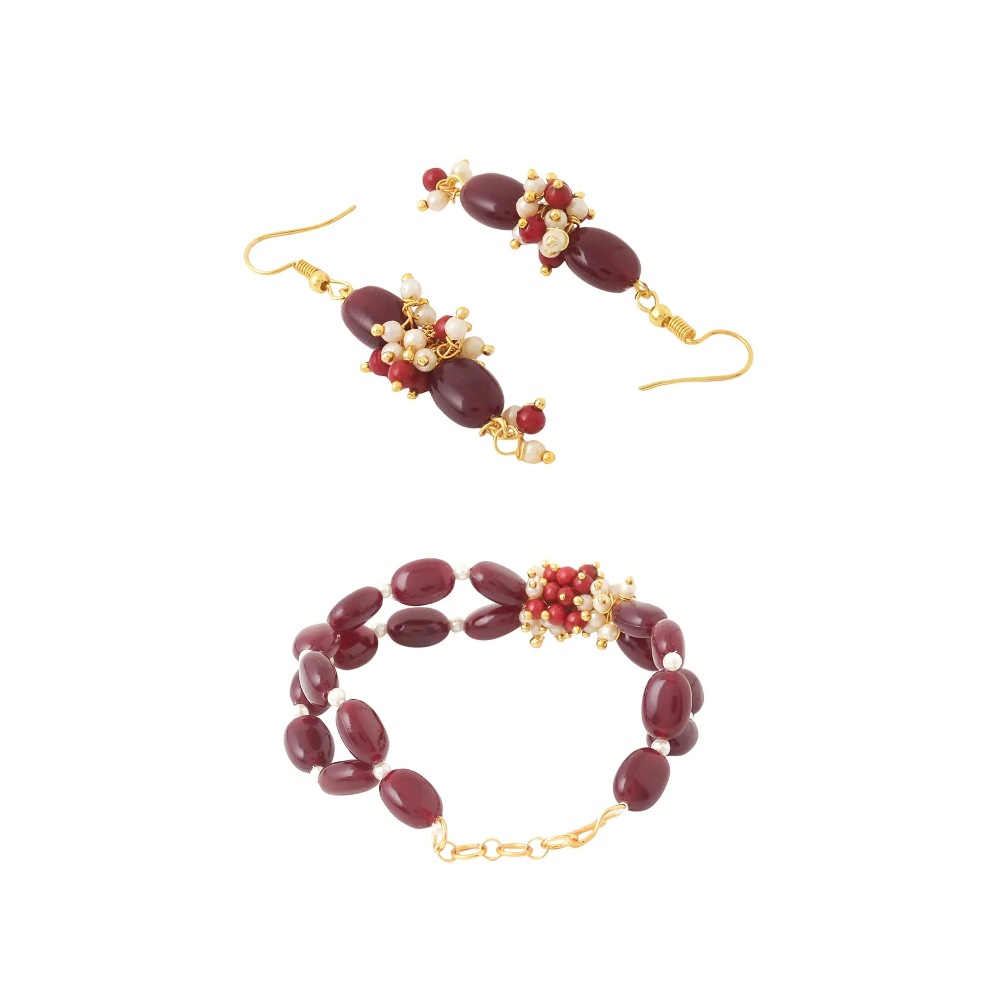 Yellow Chimes Jewellery Set for Women and Girls Beads Necklaces Set | Multilayer Maroon Beads Beaded Designed Necklace Set | Birthday Gift for girls and women Anniversary Gift for Wife